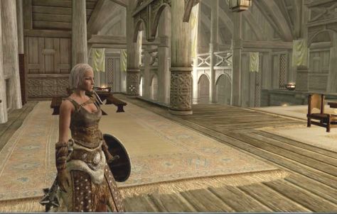 Skyrim, a female Dragonborn in Dragonsreach