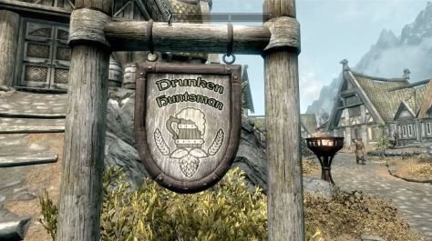 The Drunken Huntsman sign, Skyrim