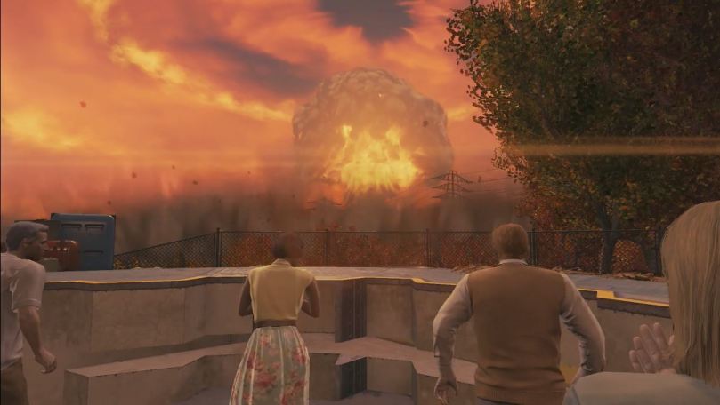 Fallout 4, descending into vault during nuclear strike