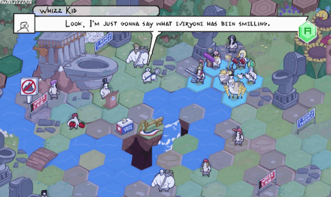 Starting a quest battle at Tinkletown, where Whizz Kid tries to win an election against mayor Rump Trumpet by violent means.