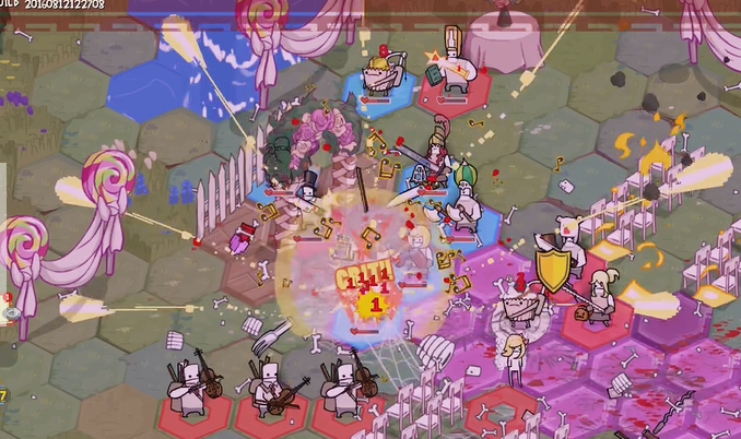 When breaking up a wedding is a good thing--the groom wants to feed his FRIEND the cupcake to his bride and guests. A critical hit display is captured. 